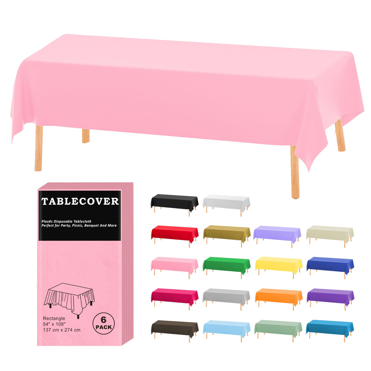 D&Z 12 Pack White Disposable Plastic Tablecloth 54"x108" Table Cover