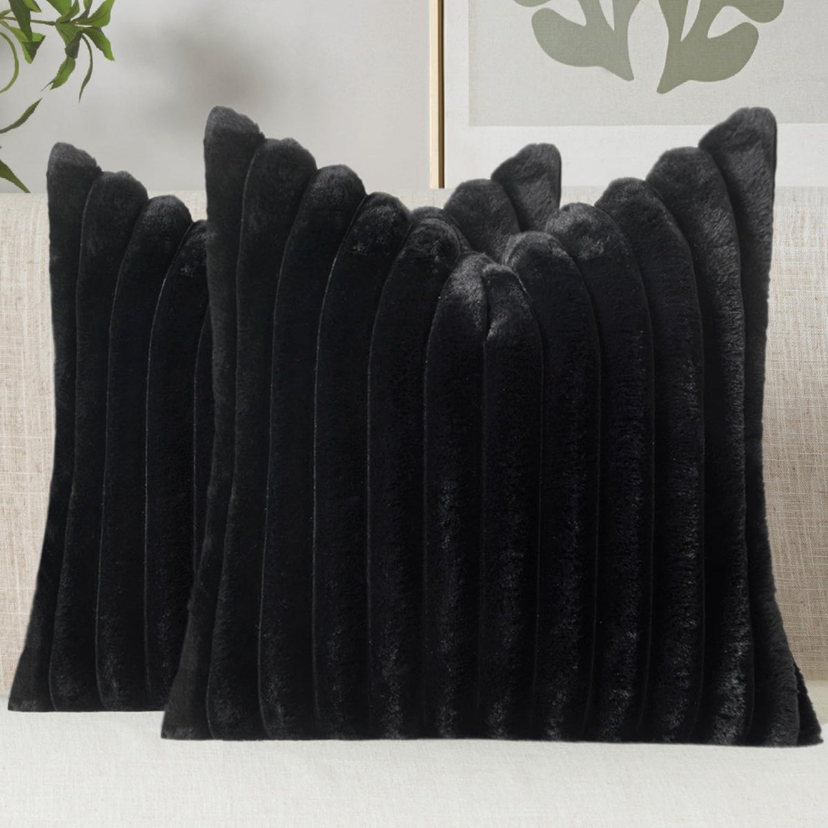 MIULEE Faux Fur Decorative Throw Pillow Covers 18x18 Set of 2 Sage Green