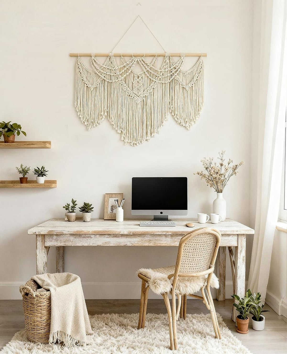 Tempospark Macrame Wall Hanging, 43"x32" Boho Wall Tapestry, Large Wall Art for Bedroom, Living Room, Dining Room, Nursery, Gallery, Office (Tassel)