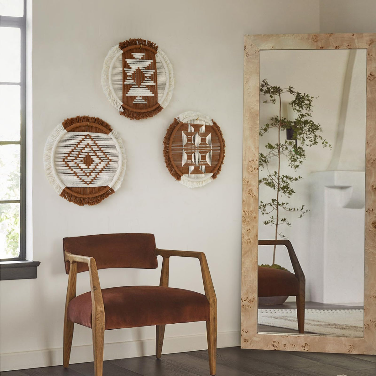 Macrame Wall Hanging Round Brown Handmade Wall Art Boho Decor 11.8"W*65"L