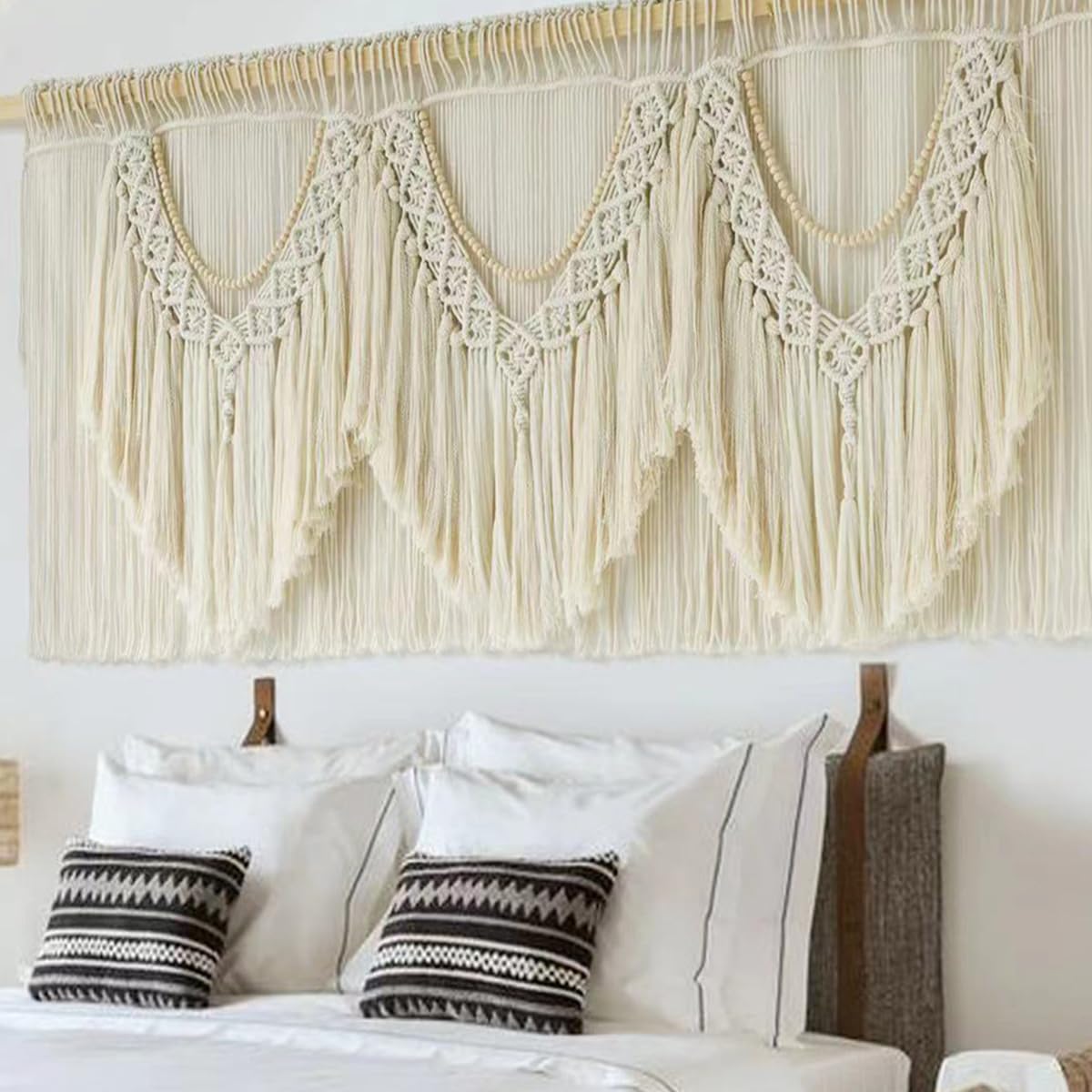 Macrame Wall Hanging Brown Tassel Knotting Fiber Art Boho Decor 47" W*25" L