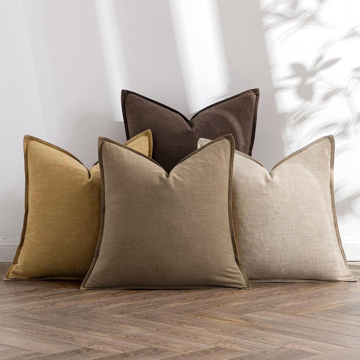 MIULEE Neutral Brown Boho Linen Pillow Covers 18x18 Inch Pack of 4