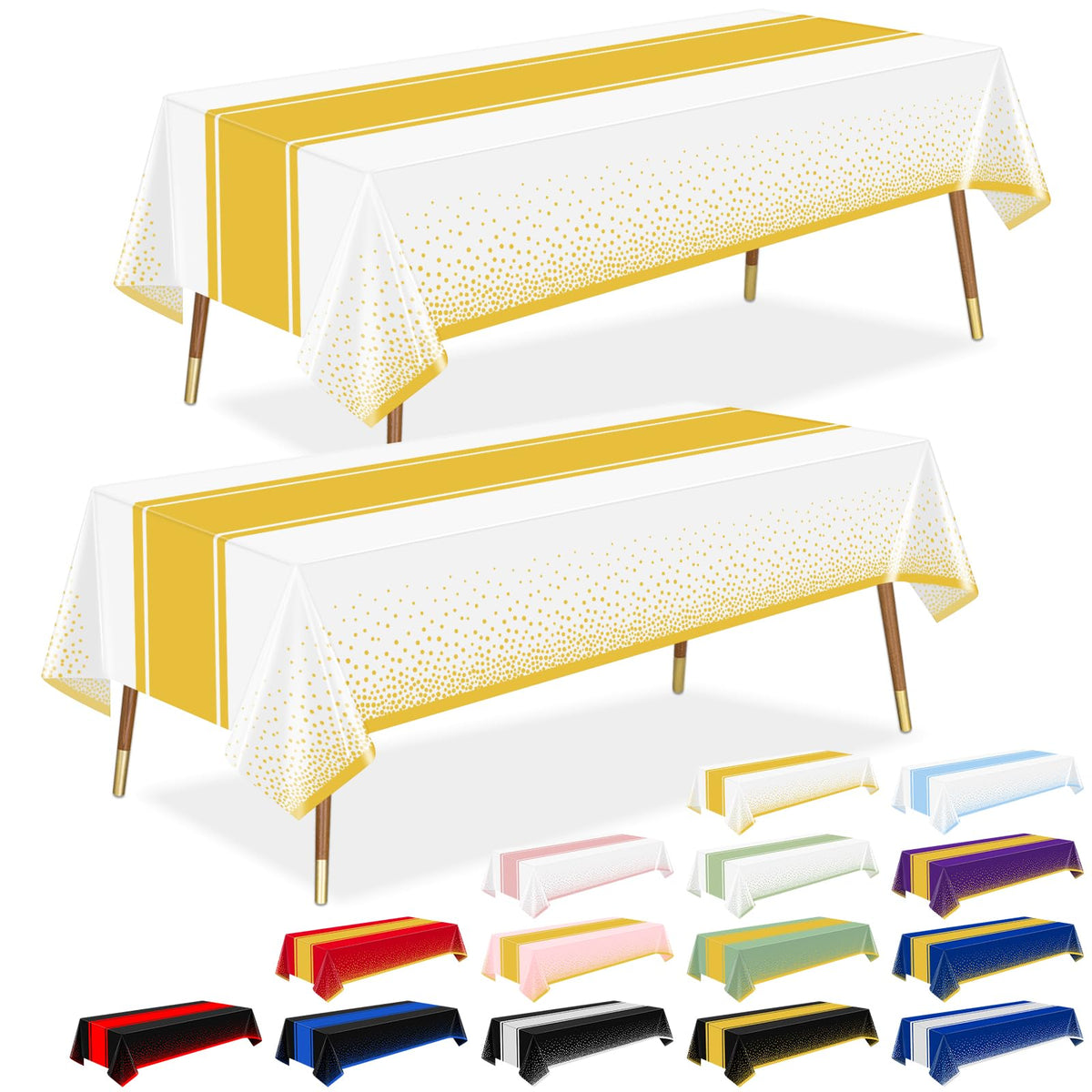 LANLISA Sage Green and Gold Tablecloth Party Decorations 2 Pack, Disposable Plastic Table Cloths for Baby Shower Birthday Wedding Party Decor