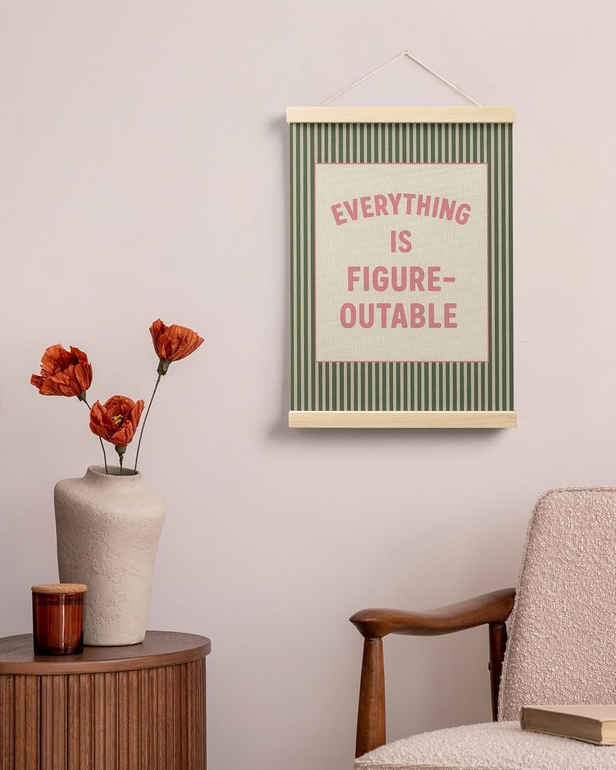 FGFK Everything Is Figureoutable Positive Affirmations Wall Art Poster Hanger Frame, Retro Pink and Green Inspirational Canvas Prints Framed Wall Decor for Office Classroom Home Bedroom, 12x16 Inch