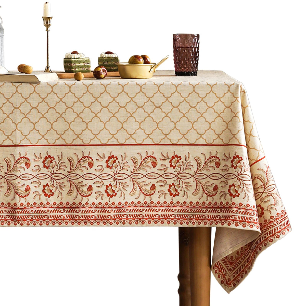 ISAENNE Designer French Linen Rectangular Tablecloth,118"x67"-Cornucopia