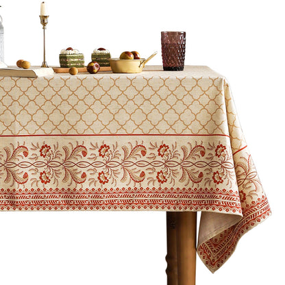 ISAENNE Designer French Linen Rectangular Tablecloth,118"x67"-Cornucopia