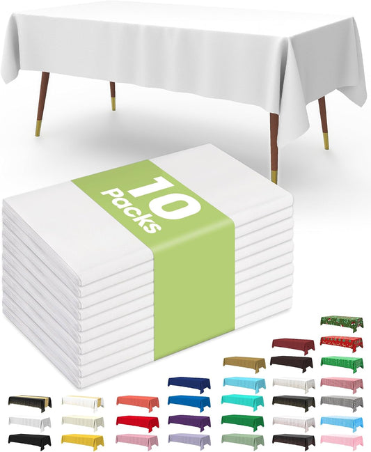 Pureegg Plastic Table Cloth Disposable 54x108 Inch 10 Pack, White