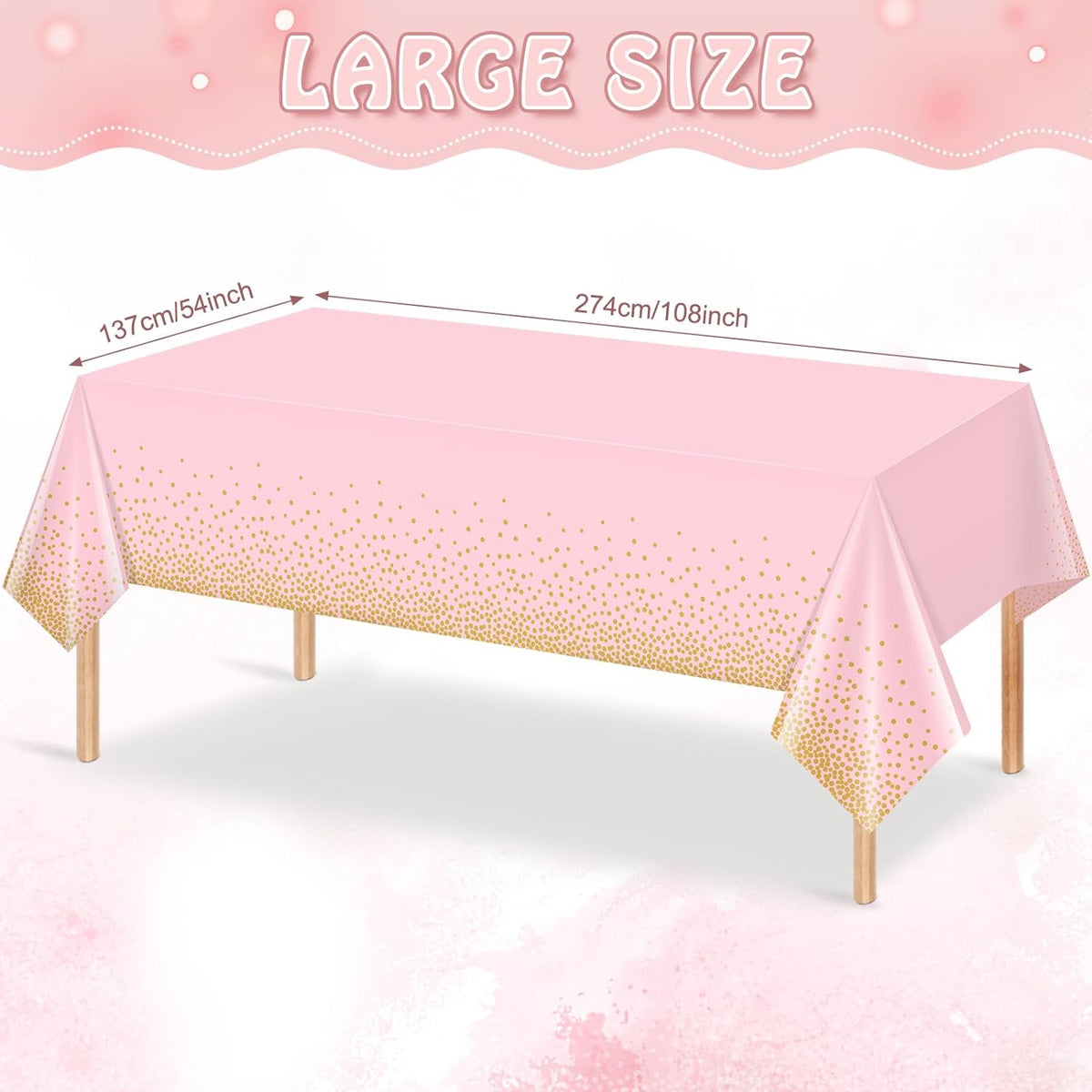 FunnyPars 4 Pack Pink and Gold Plastic Tablecloth for Parties, Pink Disposable Table Cloth for Rectangle Tables, Gold Dot Confetti Light Pink Tablecloth for Birthday Wedding Baby Shower Party, 54x108