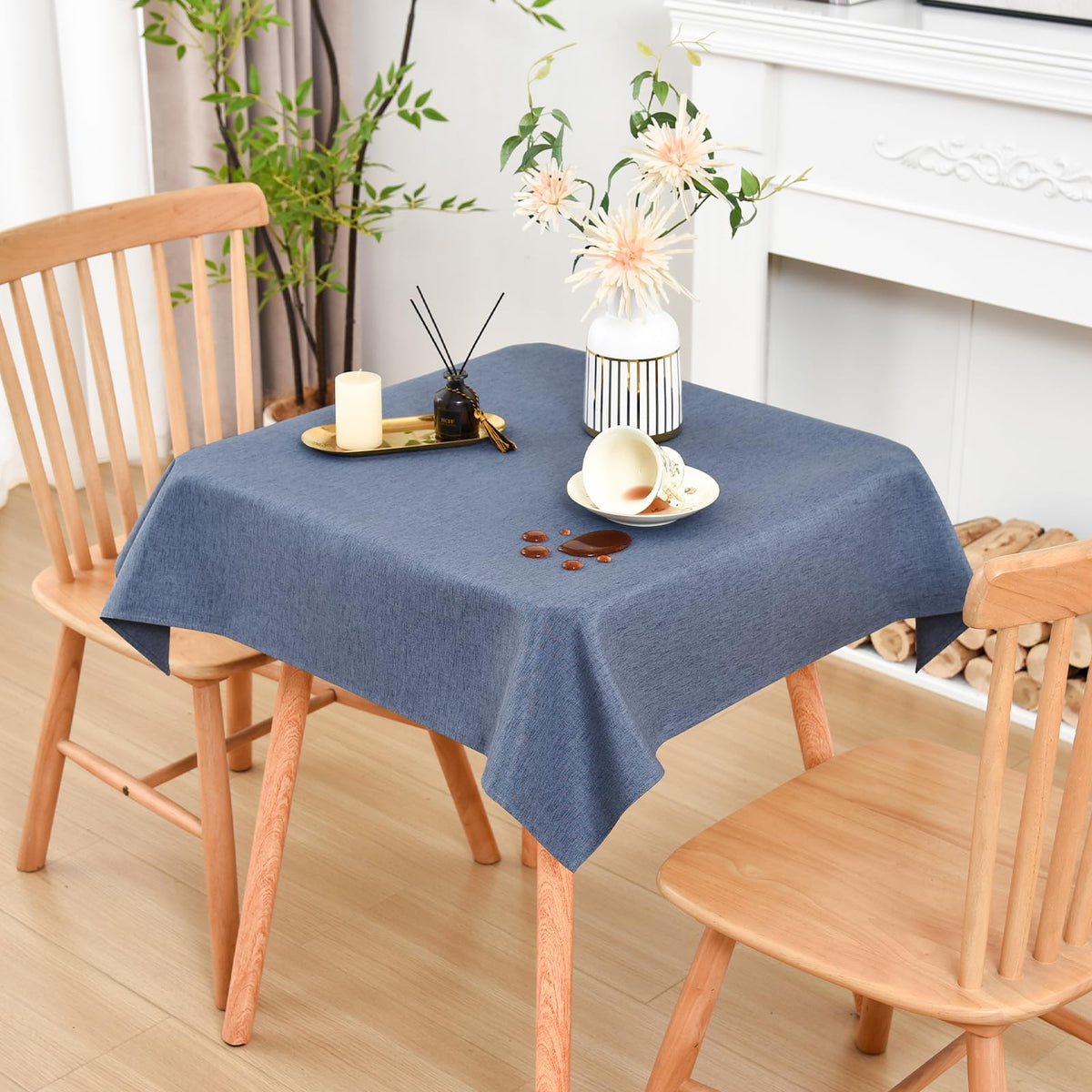 Wolkemer Oval Tablecloth 60 x 102 Inches Faux Linen Water Resistant