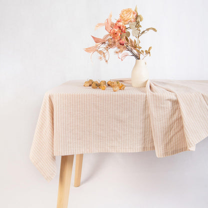 MONDAY MOOSE Gingham Checkered Farmhouse Rustic Picnic Style Decoration Rectangle Natural Stonewashed Cotton Tablecloth for Kitchen, Dining Room, Restaurant (60x102 inch, Beige)