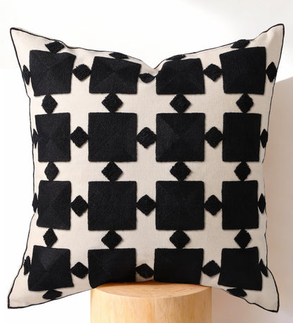 Embroidered Throw Pillow Cover 18x18 Inch, Colorful Plaid