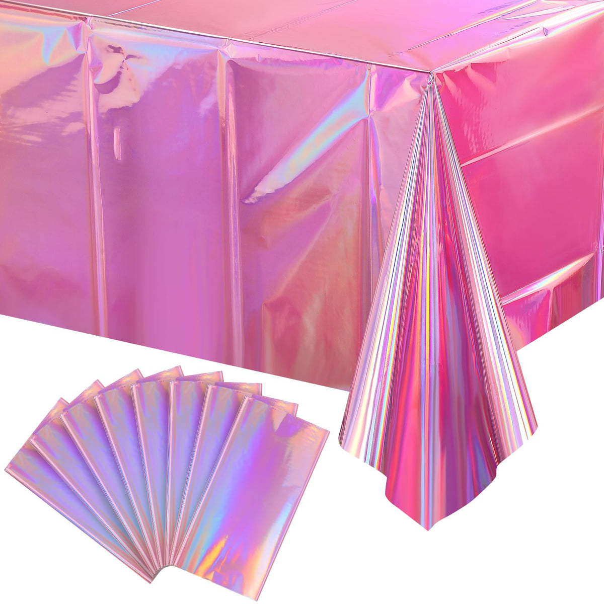 3 Pack Rose Gold Plastic Tablecloth, Dusty Pink Disposable Rectangle Table Covers, Holographic Metallic Foil Tablecloth Rose Party Supplies Decorations for Birthday Wedding Bachelorette, 54x108Inch