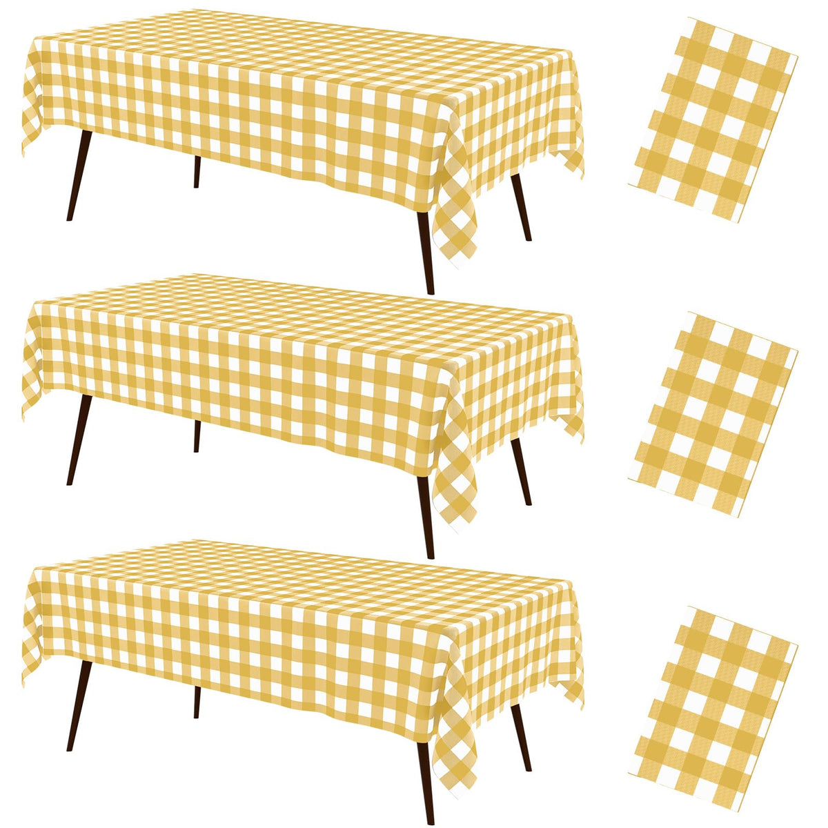 misaya 3 Packs Khaki White Buffalo Gingham Plastic Disposable Table Cloth