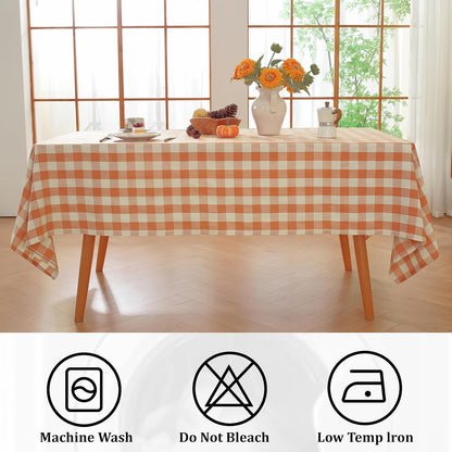Alsoo Checkered Tablecloth Rectangle Gingham Table Cloth Washable Cotton Linen Fall Thanksgiving Buffalo Plaid Table Cover for Picnic Kitchen Dining Room, Orange and White, 60 * 75 inch