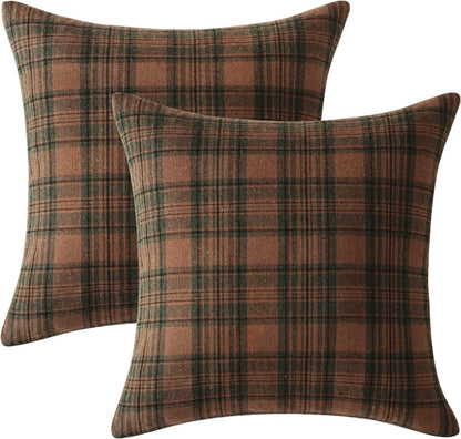 MIULEE Fall Plaid Pillow Covers Scottish Tartan 18x18 Terracotta Brown