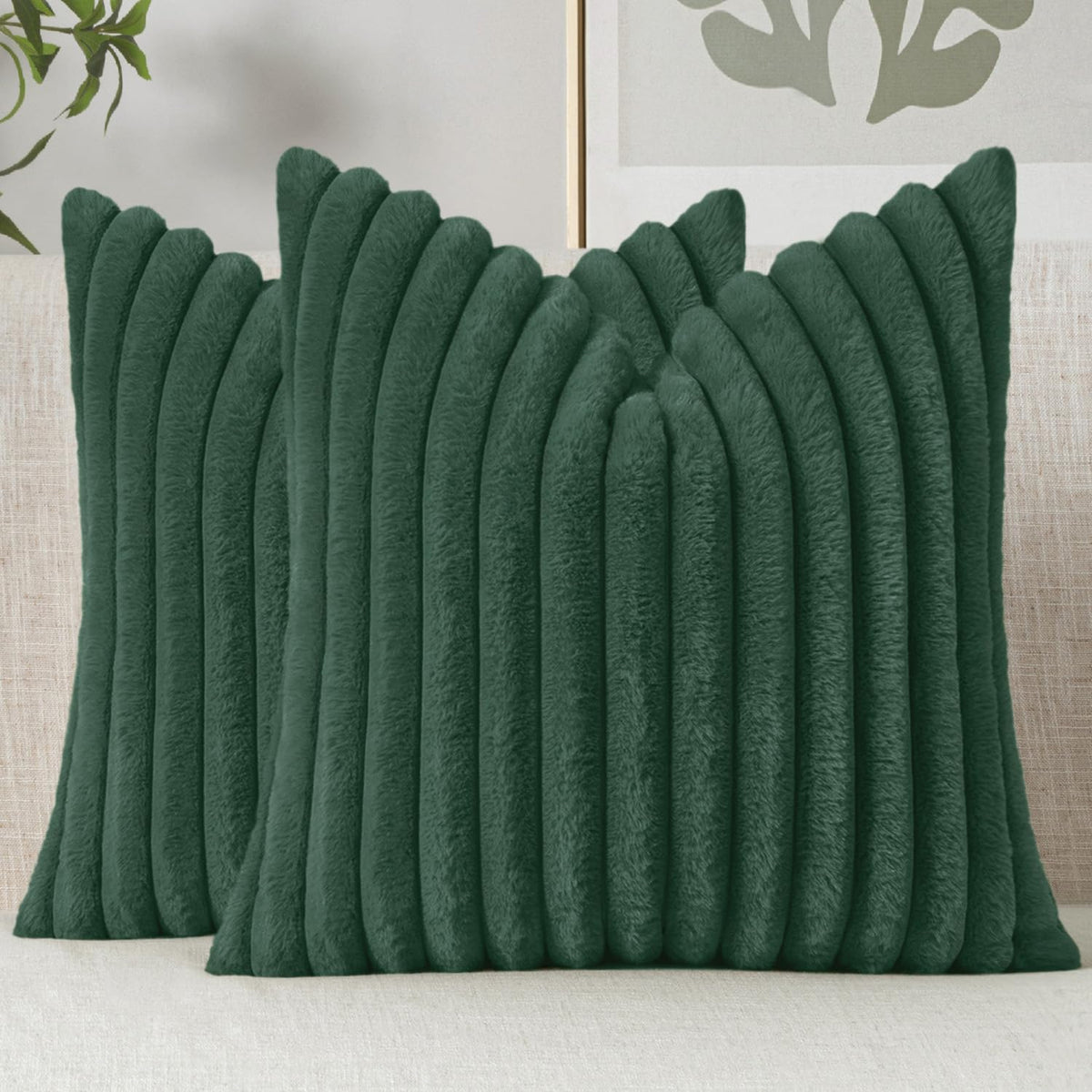 MIULEE Faux Fur Decorative Throw Pillow Covers 18x18 Set of 2 Sage Green