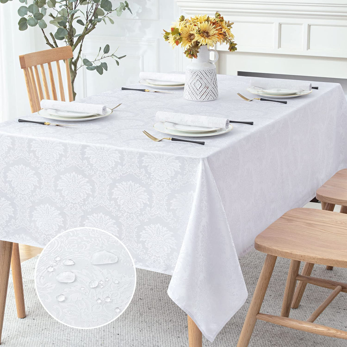 Romanstile Fall Jacquard Rectangle Tablecloth, Thanksgiving Dining Decor