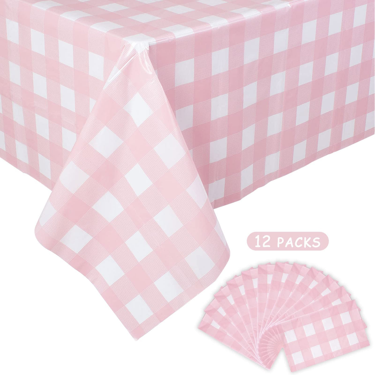 Kesfey 3 Packs Sage Green Gingham Tablecloth Sage Green and White Checkered Table Cloths 54 x 108 Inches Disposable Plastic Gingham Tablecovers Waterproof Picnic Camping Table Covers for Baby Shower