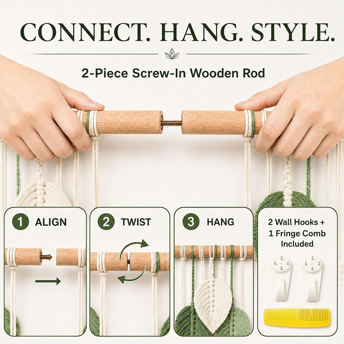 Mnjmhsg Large Macrame Wall Hanging, Green Boho Leaf Tapestry, 39 x 29.5 in