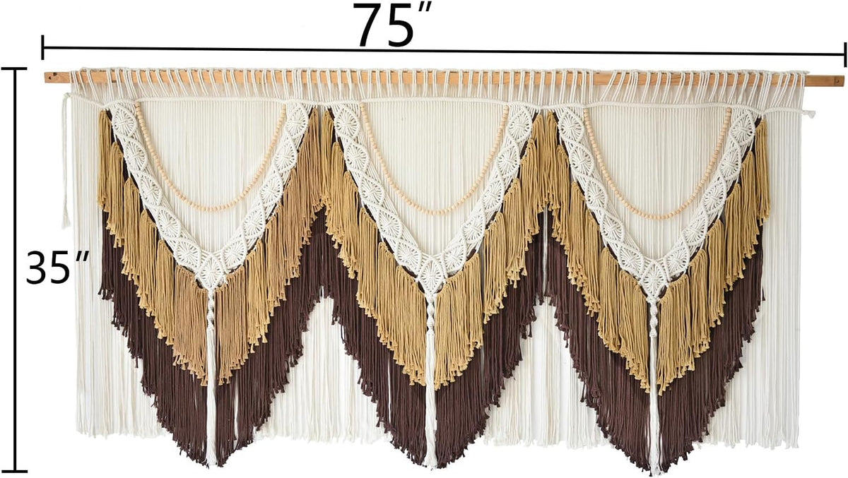 Macrame Wall Hanging Brown Tassel Knotting Fiber Art Boho Decor 47" W*25" L