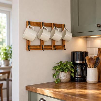 Yohsnor Wooden Coffee Mug Wall Rack-Durable Mug Holder Wall with 8 Hooks