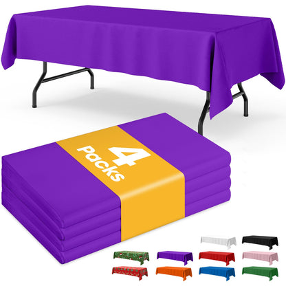 Niuara White Plastic Table Cloth - 4 Pack 54" × 108" Rectangle Disposable Tablecloths for 6FT Tables, Table Cover for Party, Holiday & Gathering Use