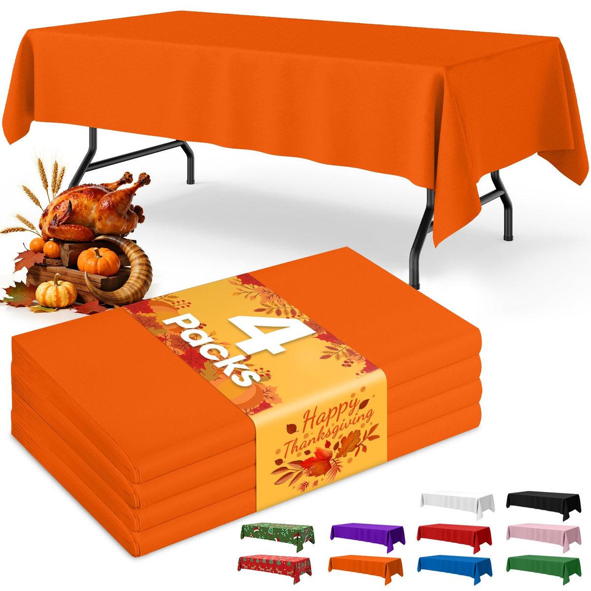 Niuara White Plastic Table Cloth - 4 Pack 54" × 108" Rectangle Disposable Tablecloths for 6FT Tables, Table Cover for Party, Holiday & Gathering Use