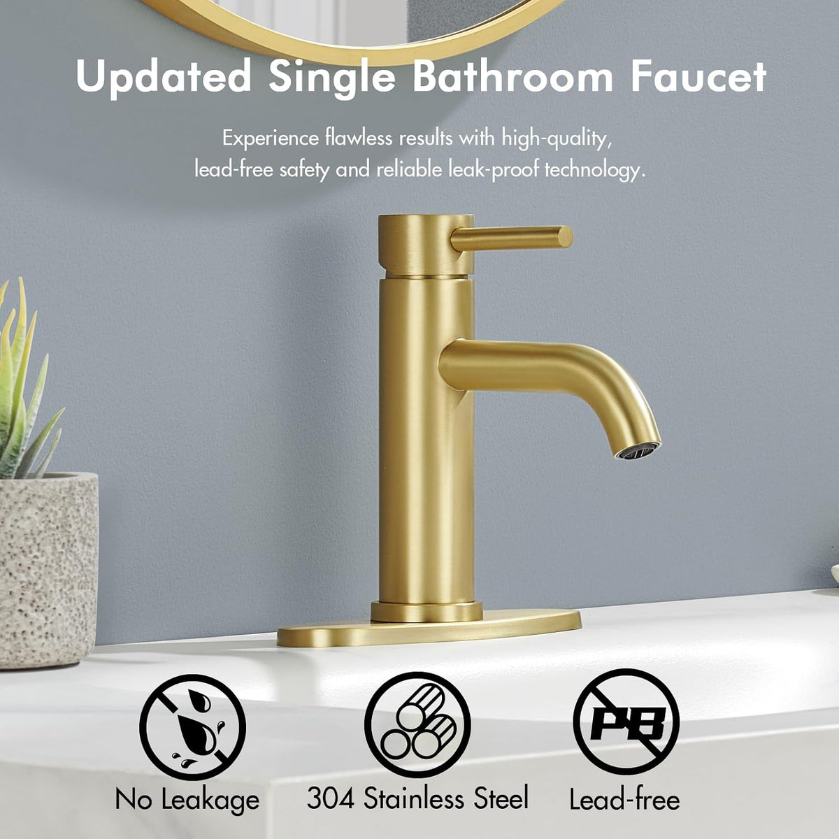 Brushed Gold Bathroom Faucet, Single Hole Bathroom Sink Faucet