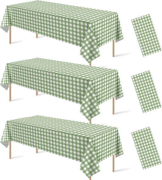 3 Pcs Sage Green Gingham Tablecloths, Checkered Table Covers 54 x 108 Inch