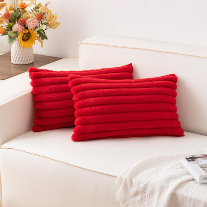 Pack of 2 Faux Fur Christmas Throw Pillow Covers 18x18 Inch, Cream White