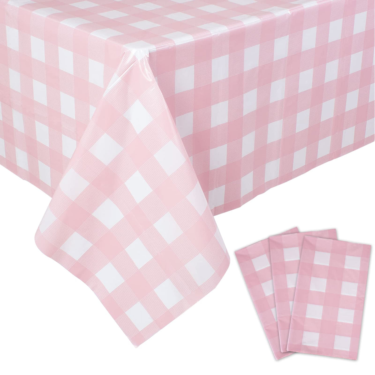 Kesfey 3 Packs Sage Green Gingham Tablecloth Sage Green and White Checkered Table Cloths 54 x 108 Inches Disposable Plastic Gingham Tablecovers Waterproof Picnic Camping Table Covers for Baby Shower