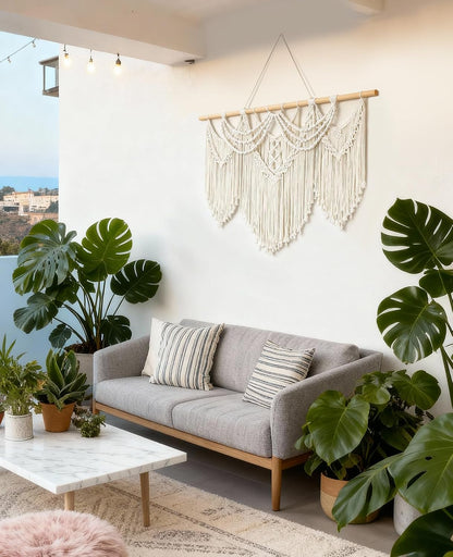 Tempospark Macrame Wall Hanging, 43"x32" Boho Wall Tapestry, Large Wall Art for Bedroom, Living Room, Dining Room, Nursery, Gallery, Office (Tassel)