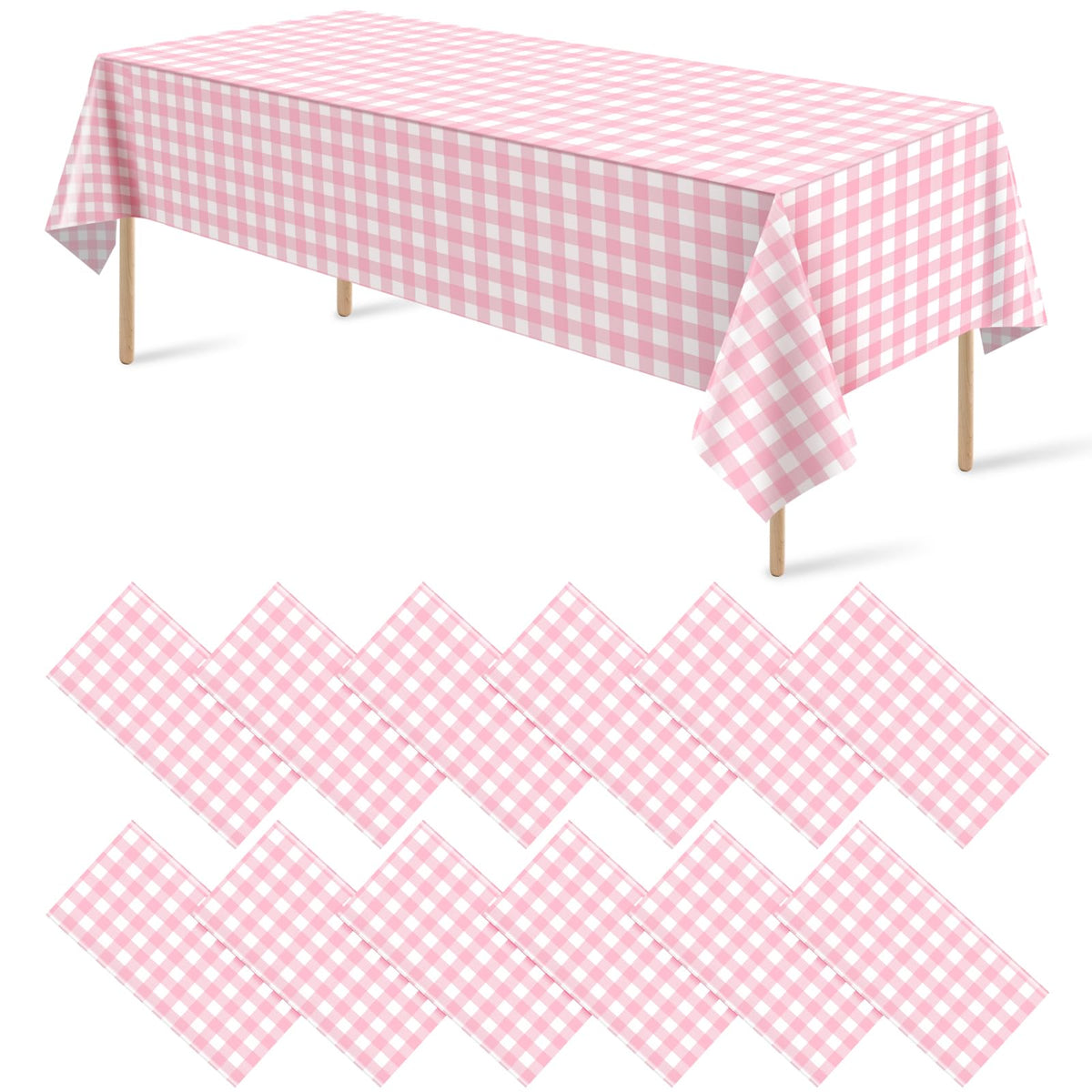 12 Pack Blue and White Plastic Checkered Tablecloth, Premium Decorative Disposable Blue Gingham Plaid Table Cloths for Parties, Rectangle Party Table Cover for Picnic Farm Birthday Wedding, 54x108Inch