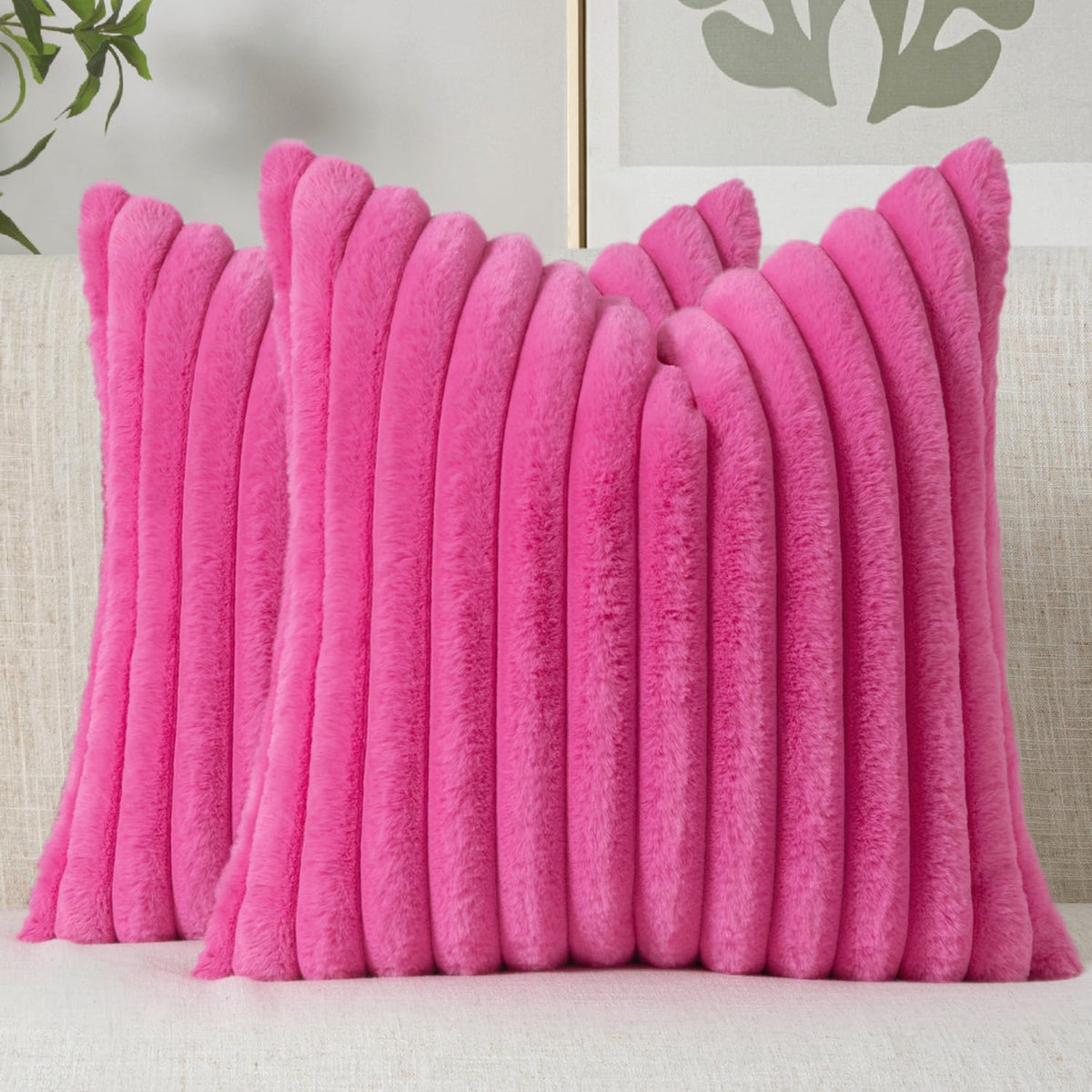 MIULEE Faux Fur Decorative Throw Pillow Covers 18x18 Set of 2 Sage Green