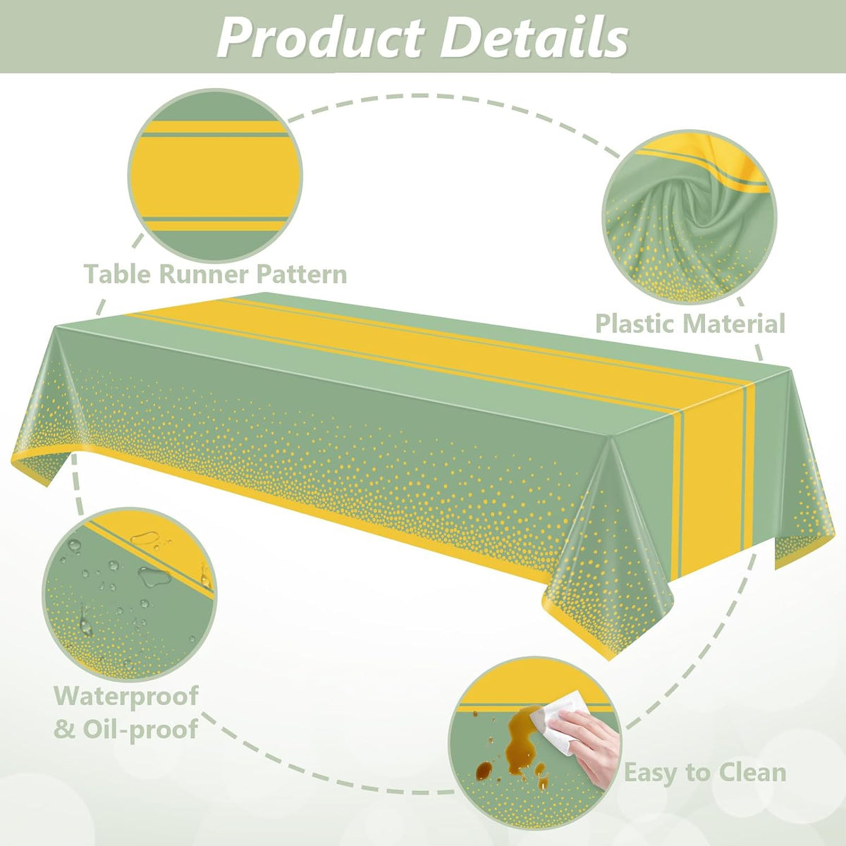LANLISA Sage Green and Gold Tablecloth Party Decorations 2 Pack, Disposable Plastic Table Cloths for Baby Shower Birthday Wedding Party Decor