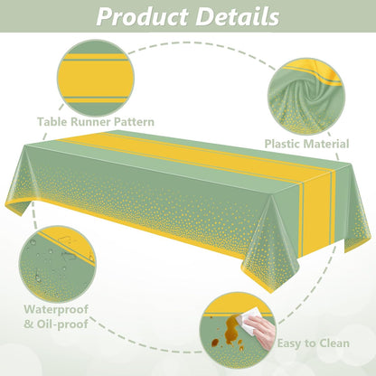 LANLISA Sage Green and Gold Tablecloth Party Decorations 2 Pack, Disposable Plastic Table Cloths for Baby Shower Birthday Wedding Party Decor