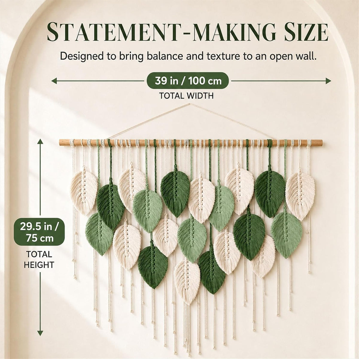 Mnjmhsg Large Macrame Wall Hanging, Green Boho Leaf Tapestry, 39 x 29.5 in