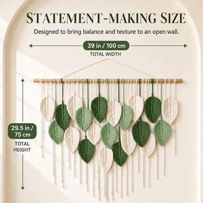 Mnjmhsg Large Macrame Wall Hanging, Green Boho Leaf Tapestry, 39 x 29.5 in