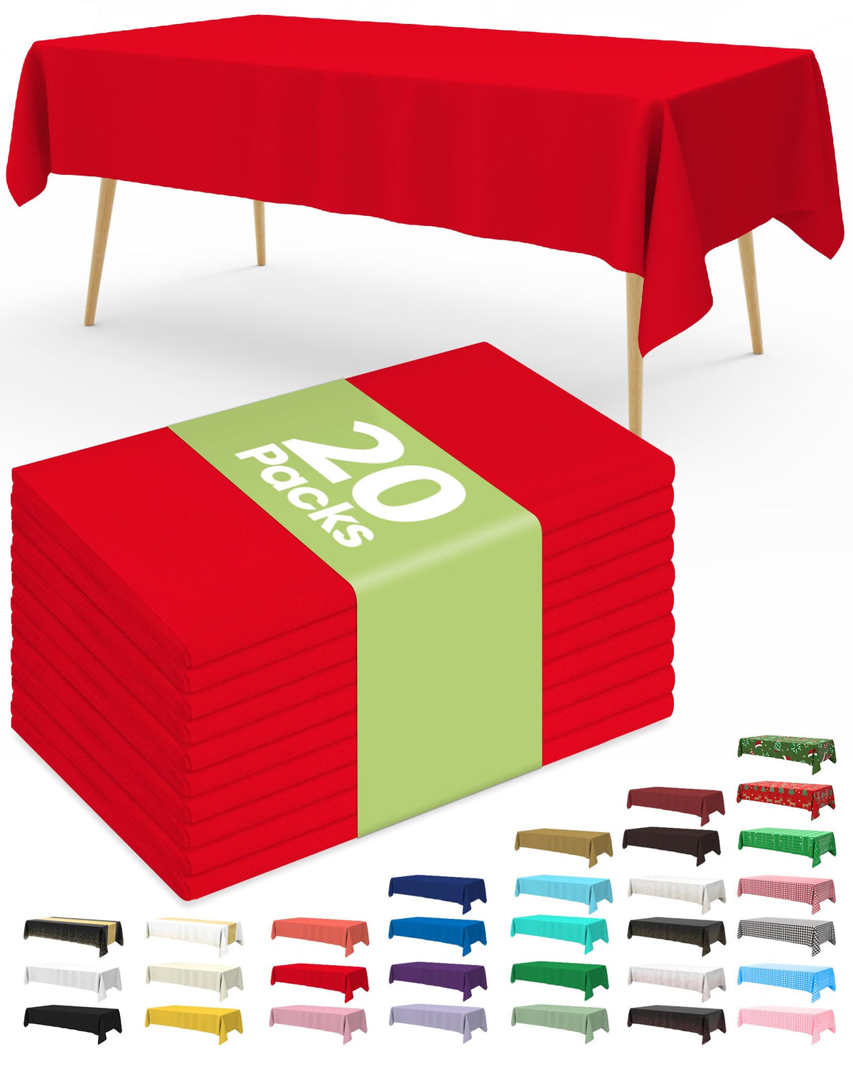 Pureegg 20 Pack White Disposable Plastic Tablecloth 54x108 Inch