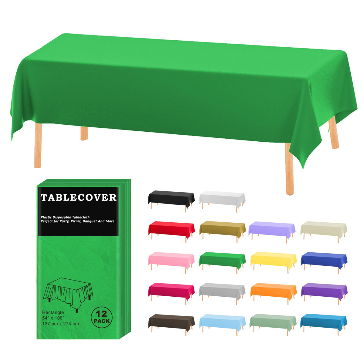 D&Z 12 Pack White Disposable Plastic Tablecloth 54"x108" Table Cover