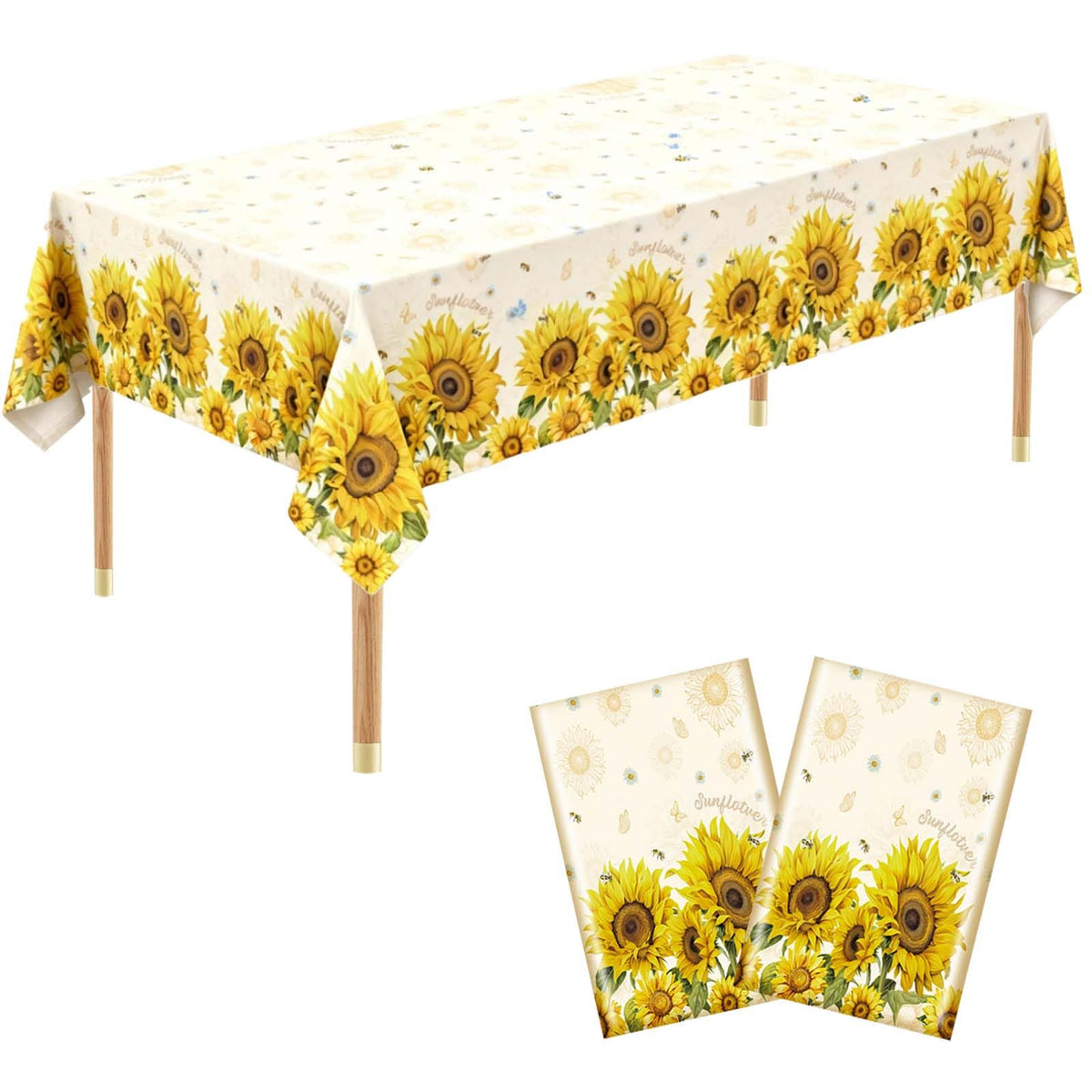 Spring Floral Party Tablecloth, 2 Pack Wildflower 54 x 108 Inch Tablecloth for Party Decorations, Butterfly Rectangular Table Cover, Disposable Plastic Table Cloth for Birthday and Celebration Event
