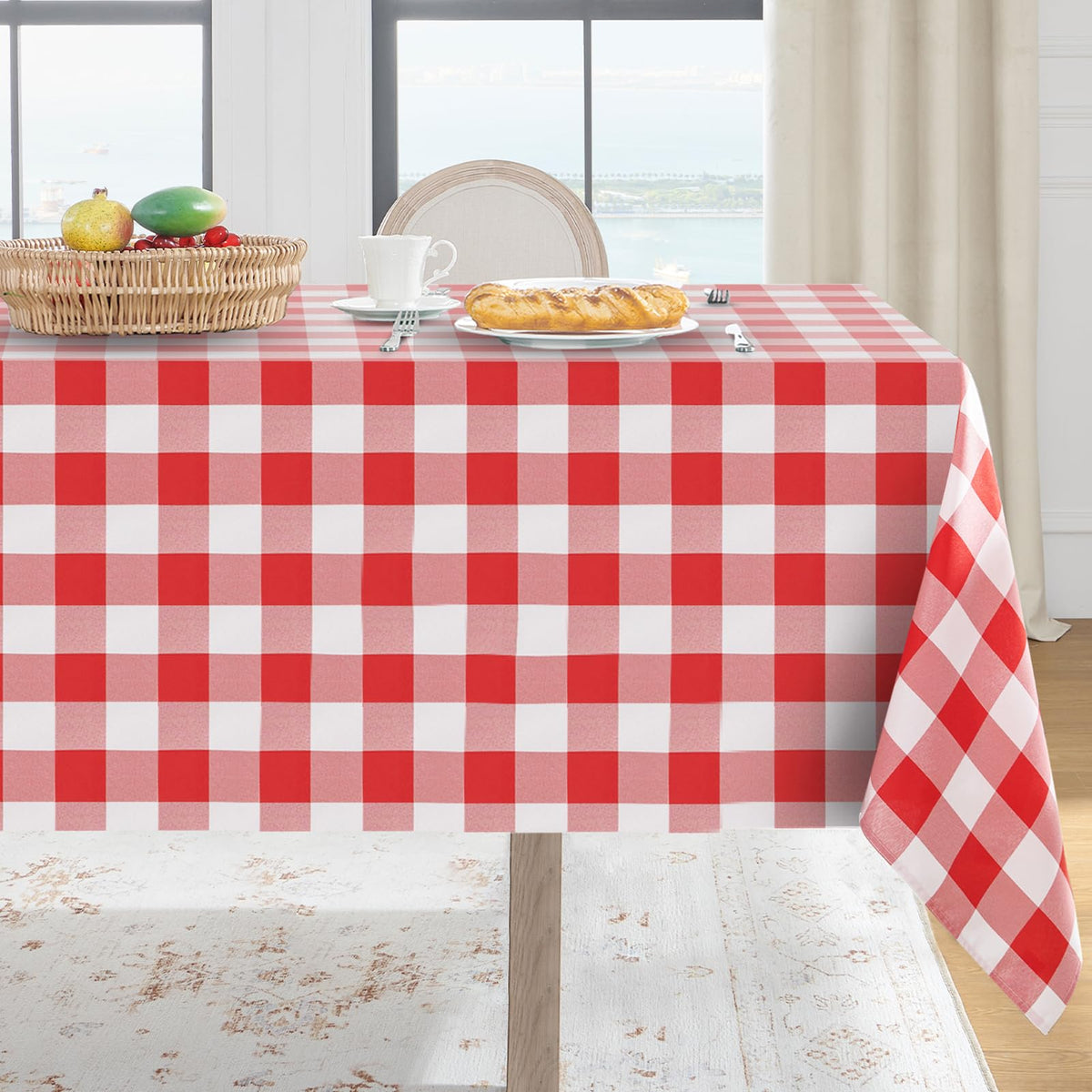 Softalker Gingham Tablecloth Rectangle, Black and White, 60 x 84 Inch