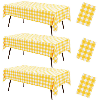 misaya 3 Packs Khaki White Buffalo Gingham Plastic Disposable Table Cloth