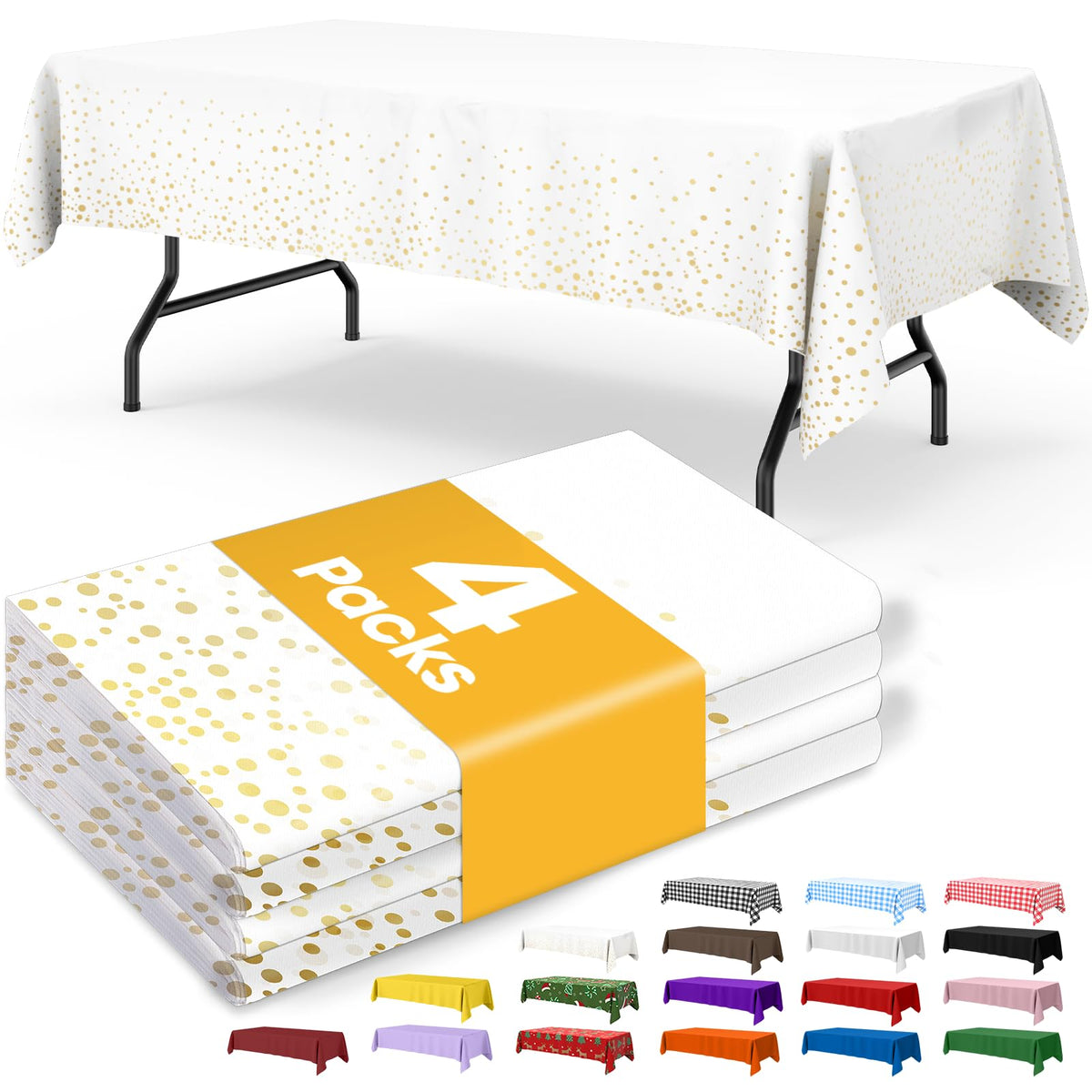 Niuara White Plastic Table Cloth - 4 Pack 54" × 108" Rectangle Disposable Tablecloths for 6FT Tables, Table Cover for Party, Holiday & Gathering Use
