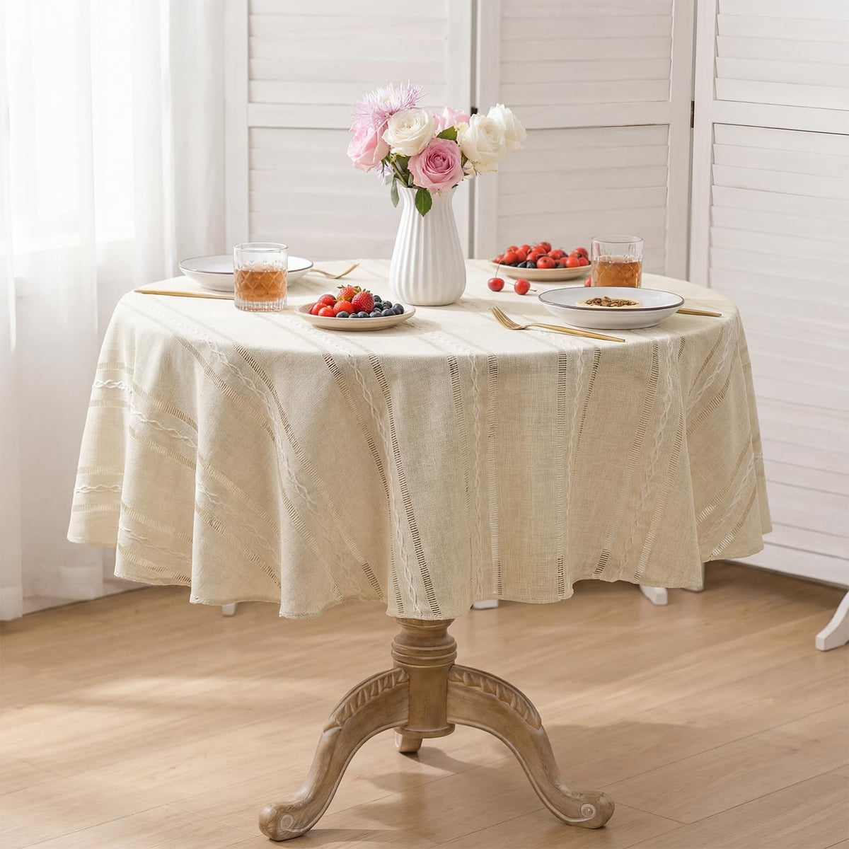 Horaldaily Beige Rectangular Tablecloth, 60×84 Inch, Farmhouse Decor