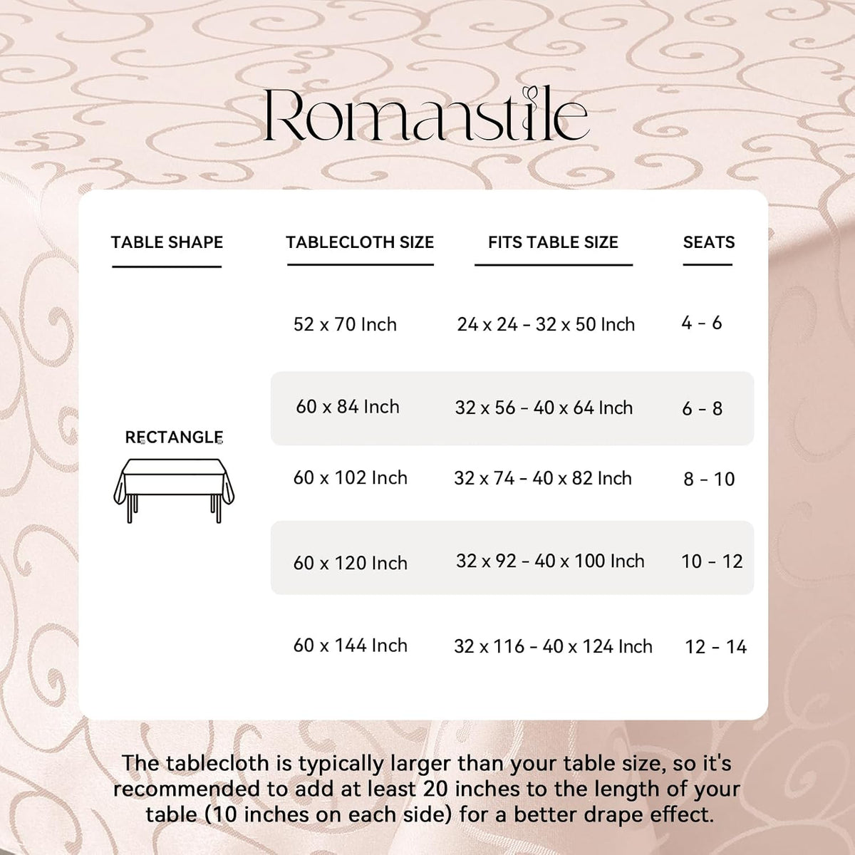 Romanstile Jacquard Rectangle Tablecloth, 60 x 104 Inch, Pink