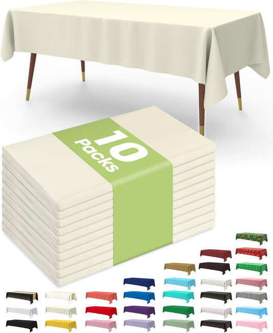 Pureegg Plastic Table Cloth Disposable 54x108 Inch 10 Pack, Beige