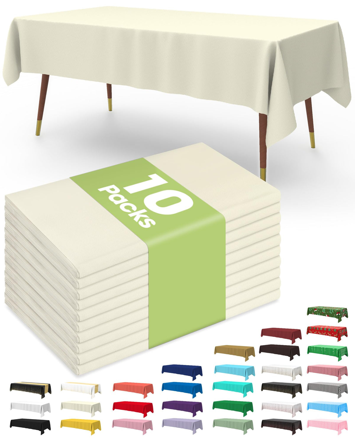 Pureegg Plastic Table Cloth Disposable 54x108 Inch 10 Pack, Beige