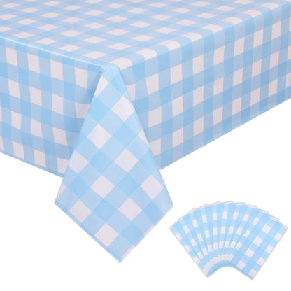 Kesfey 3 Packs Sage Green Gingham Tablecloth Sage Green and White Checkered Table Cloths 54 x 108 Inches Disposable Plastic Gingham Tablecovers Waterproof Picnic Camping Table Covers for Baby Shower
