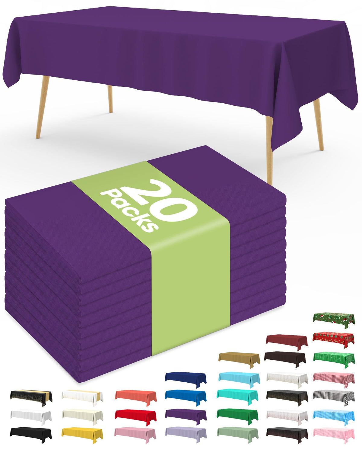 Pureegg 20 Pack White Disposable Plastic Tablecloth 54x108 Inch